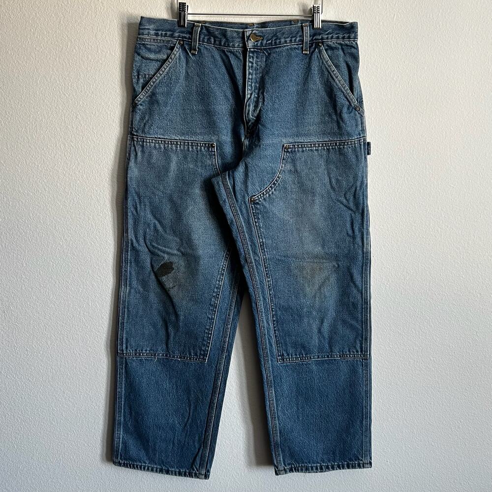Carhartt B73 DST blue denim double knee work wear carpenter pants